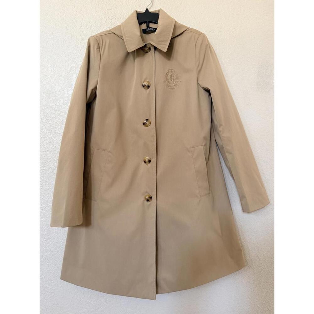 New Lauren Ralph Lauren Crested Hooded Coat In Birch Tan Size L $220 - Picture 6 of 12